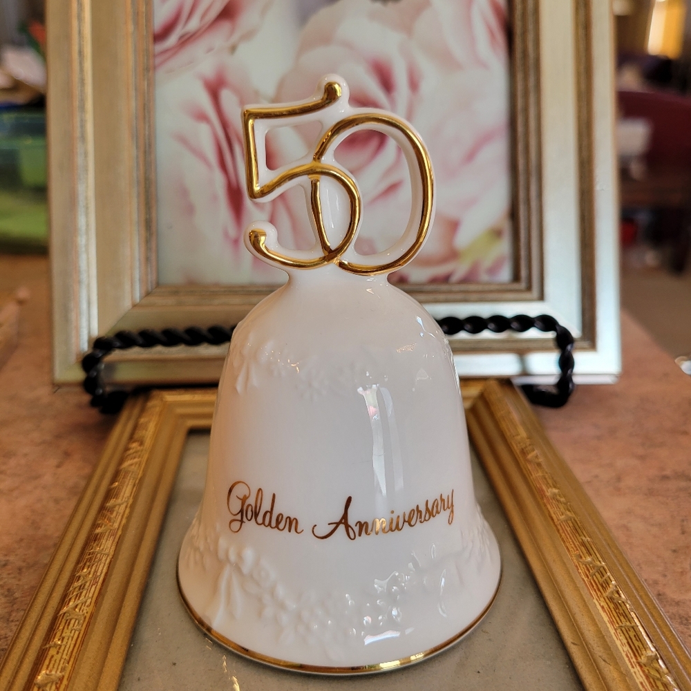 Vintage Lefton 50th Anniversary Bell ~ Golden Anniversary ~ Gift ~ Cake Topper